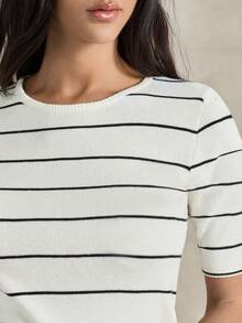 Briarwyn Women's Casual Commuter Striped Short Sleeve Knit Top - White - View 2