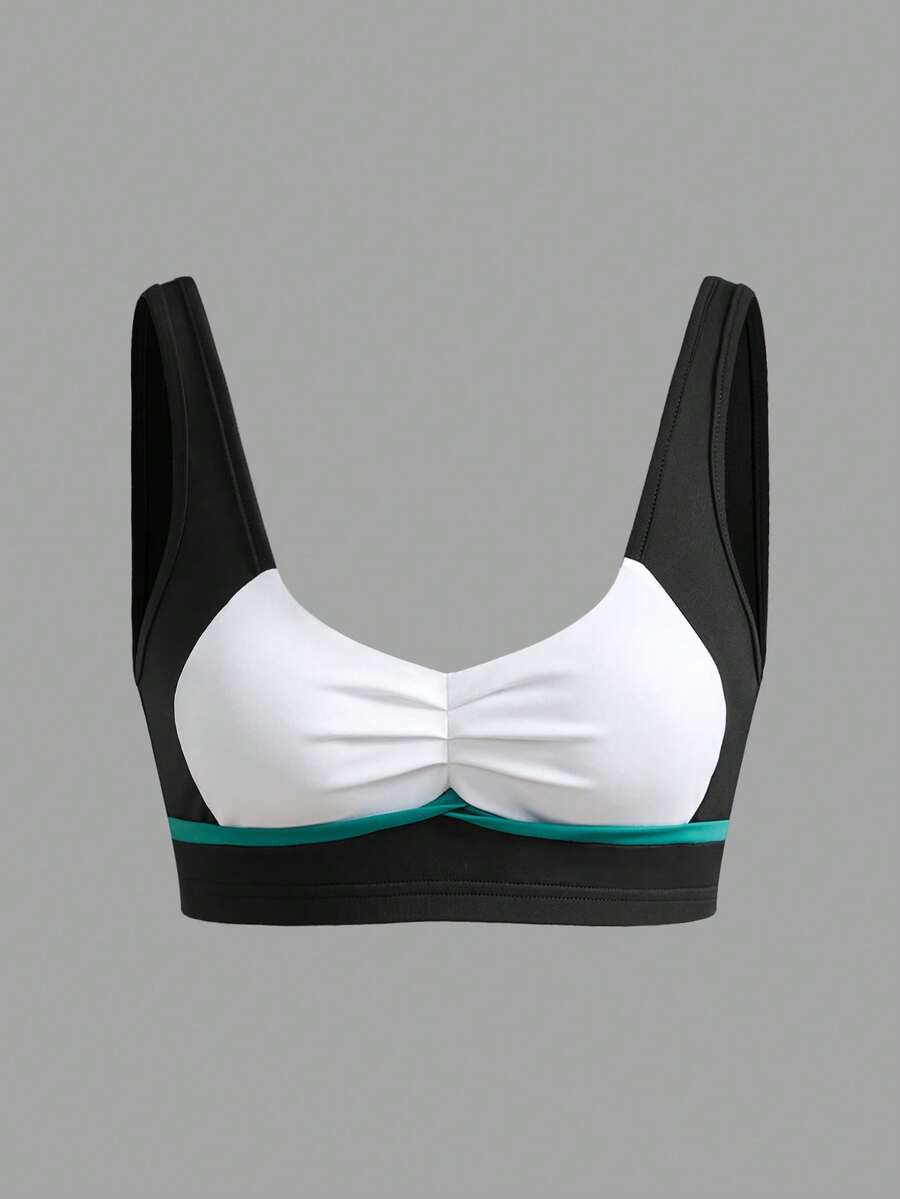 Cheerettes Women's Casual Sports Contrast Color Ruched Bra - Black - View 1