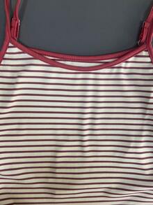 Glimmora Women's Casual Basic Burgundy Striped Tank Top - Burgundy - View 3