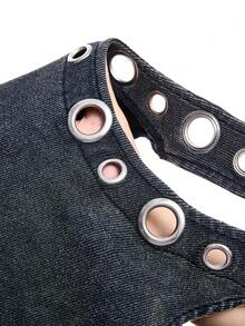 LYSMO 女士露背镂空装饰时尚百搭度假/约会吊带衫 - 深灰色 - 查看 8