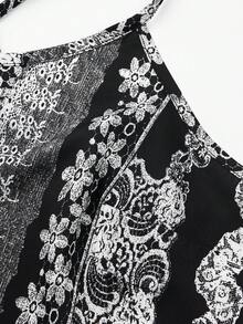 EMERY ROSE Áo tank top hai dây hở lưng cổ chữ V in họa tiết thời trang, phong cách nghỉ mát dành cho nữ cỡ lớn - Đen và trắng - Xem 4