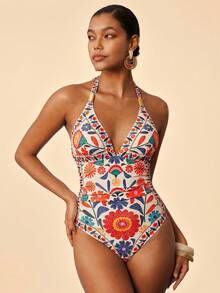 Travachic 女士复古露背吊带时尚修身夏季沙滩连体泳衣 - 彩色 - 查看 3