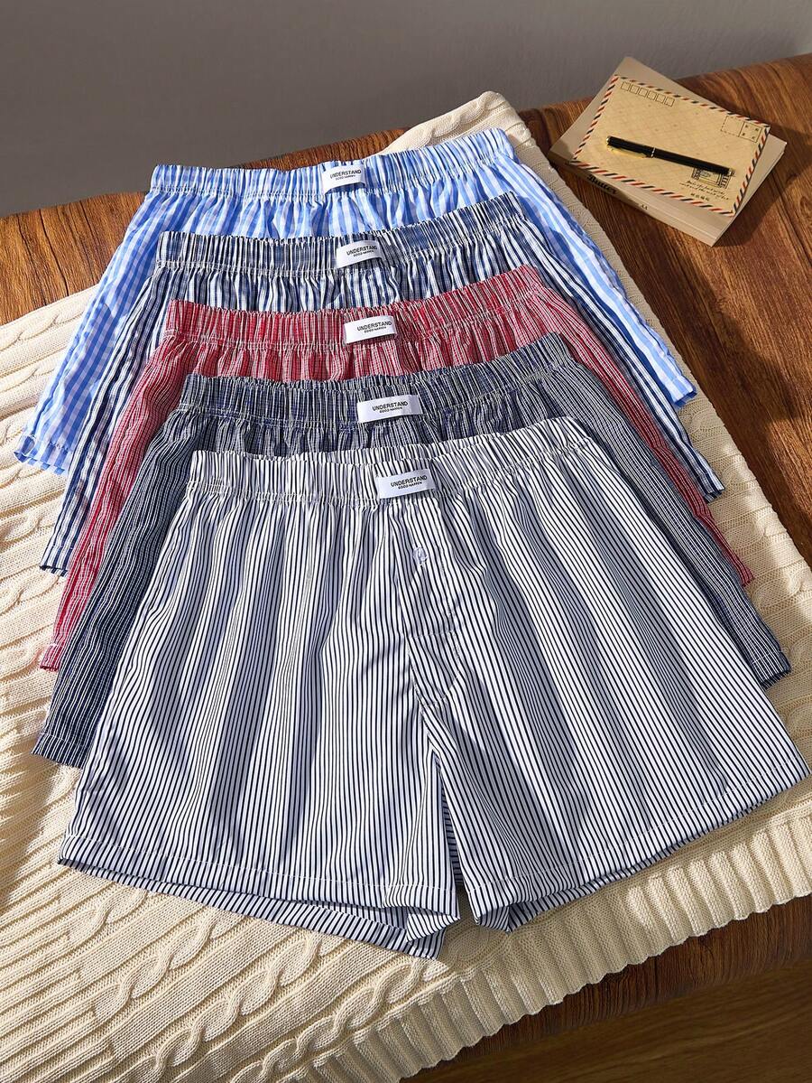 5pcs/Set Plaid & Striped Print Comfortable Casual Men's Harem Pants Men Boxers Pack - Multicolor - View 1
