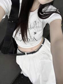 K-Vae Women's Casual Daily Commute Simple White A-Line Skirt, Without Belt - White - View 7