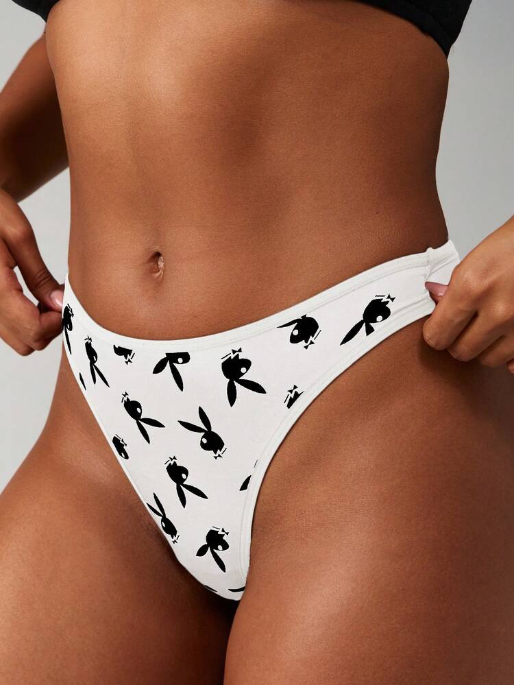 Missguided x Playboy Rabbit Print Thong Underwear With Bunny Pattern - Comfort String Panty For Daily Wear