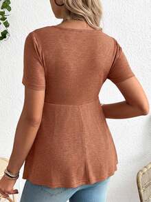 SHEIN Maternity Casual Drawstring Front Short Sleeve T-Shirt, Summer - Brown - View 2
