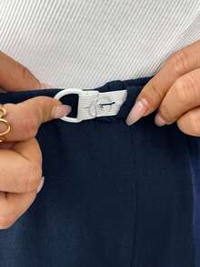 SHEIN Quần bầu màu trơn, cạp chun điều chỉnh được, kiểu dáng thoải mái, đa năng, thích hợp mặc hàng ngày. - Xanh đậm - Xem 3