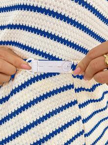 SHEIN 2 piezas Conjunto de top de murciélago a rayas y shorts casuales de maternidad, verano - Azul - Ver 5