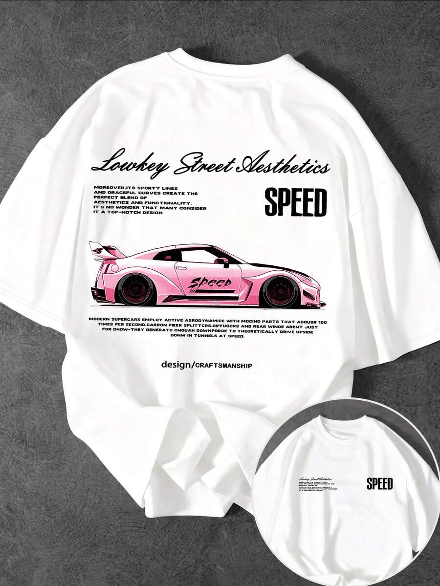 Glimmora Áo thun nam tay ngắn dáng rộng, thời trang thường ngày, phong cách đường phố, in khẩu hiệu đua xe, thích hợp mặc đi làm hàng ngày, mùa hè. - trắng - Xem 1