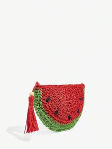 SHECARRY Túi xách nữ, ví cầm tay, túi cói, thời trang, thanh lịch, đơn giản, cá tính, đa năng, hình quả chanh, hình quả dưa hấu, thích hợp cho bãi biển, kỳ nghỉ, mùa hè, ven biển, phối hợp hoàn hảo với phụ kiện dạ hội. - Màu dưa hấu - Xem 4