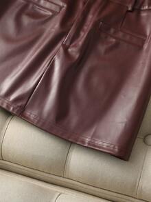 Franclia 新款A字型PU皮裙，显瘦女裙，春秋季 - 酒紅色 - 查看 3