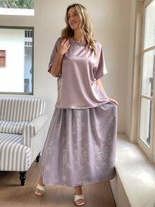 Vivie Lora 女士紫色优雅上衣和裙子两件套夏季 - 紫色 - 查看 4