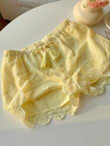 Comfortcana Quần short nữ màu trơn thêu họa tiết, kiểu dáng thường ngày, thích hợp cho mùa hè. - Màu vàng - Xem 7