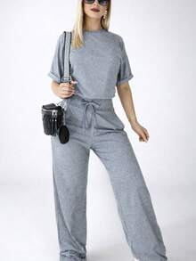 Conjunto para Dama 2 Piezas 
 Blusa con resorte + Pantalón
 Tela acatalanada (súper cómoda y con excelente caída) - Gris - Ver 2