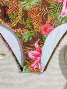 SHEIN 1件装女童热带花卉印花弹力速干舒适针织面料连体泳衣，适合海滩、泳池、度假、夏季、旅行 - 彩色 - 查看 7