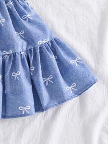 SHEIN Vintaside Kids 一件少女碎花V领休闲度假连衣裙，适合夏季户外度假 - 白色 - 查看 5