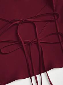 Sweetra Backless Tie Strap Sleeveless Minimalist Design Summer Camisole - Burgundy - View 4