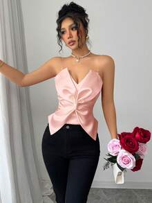 Rafferiza Valentine's Day Fashion Bow Transparent Strap Red Zipper Design Camisole - Baby Pink - View 4