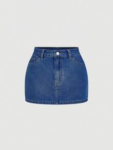 Sweetra Women's Fashion Casual Versatile Sleeveless Halter Crop Top Paired With Denim Skirt Set - Medium Wash - View 6