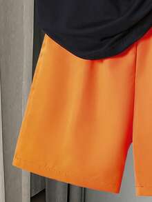 SHEIN 两件套青少年男童黑色T恤和绿色休闲短裤，时尚套装 - 橘色 - 查看 5