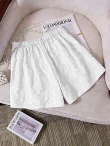 SHEIN LUNE Women Casual Versatile Daily Wear Jacquard Shorts - White - View 2
