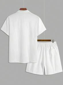 HIMLAND Men's Textured Short Sleeve Shirt Set, Spring/Summer - White - View 4