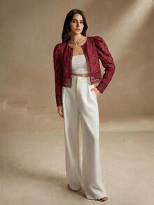 Anewsta Áo khoác tay lửng họa tiết hoa, kiểu dáng thường ngày, thích hợp cho kỳ nghỉ. - Màu Đỏ Sâu - Xem 9