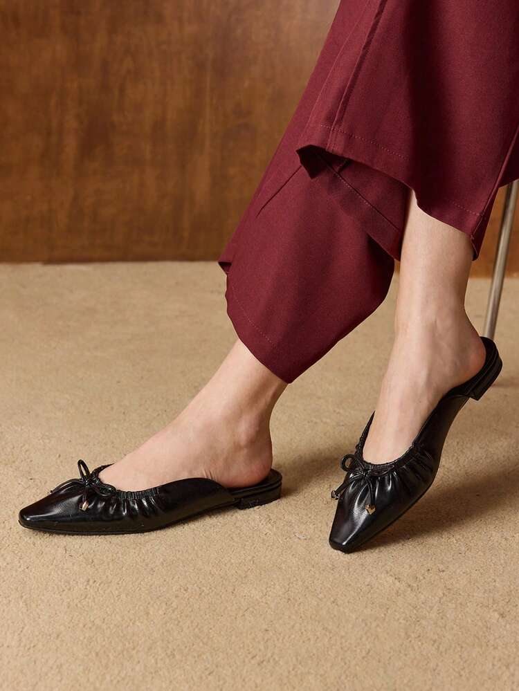 WOMEN BOW DECOR SQUARE TOE FLATS SPRING SHOES