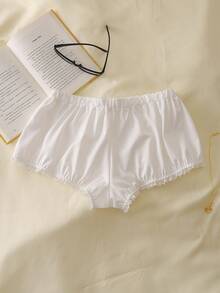 SHEIN White Lace Patchwork Ruffle Decor Low Waist Comfortable Casual Chic Women Boyshort Panties - White - View 2