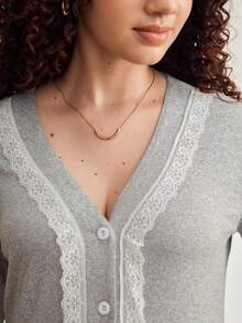 Moonlight&Mama 孕妇蕾丝拼接长袖上衣和裤子睡衣套装，适合孕妇穿着 - 卡其色 - 查看 5