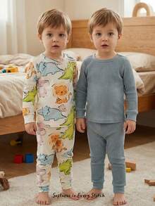 Cozy Pixies 男婴四件套贴身睡衣套装 - 圆领长袖上衣和松紧腰长裤 - 彩色 - 查看 2