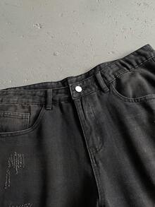 StoneGrade Men's Solid Color Retro Casual Loose Fit Denim Shorts, Summer Men Denim Shorts Black - Black - View 4
