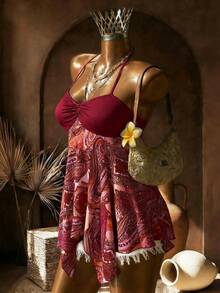 Elin Vora Áo nữ mùa hè/xuân mới, kiểu dáng đi biển, phong cách Y2K, thích hợp cho lễ hội âm nhạc, tiệc tùng, hội bạn gái, lễ hội âm nhạc Kocher, kỳ nghỉ biển, lễ hội âm nhạc Y2K, áo gợi cảm, tiệc tùng, hội bạn gái, phong cách nghỉ dưỡng, áo cổ yếm bất đối xứng, áo dự tiệc, đi chơi, kỳ nghỉ, màu đỏ tía, họa tiết Paisley, áo vạt bất đối xứng, áo cúp ngực, áo gợi cảm, áo viền bèo nhún, áo in họa tiết Bohemian, phong cách Boho. - Gỗ đỏ - Xem 6