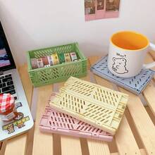 1Pc Foldable Plastic Storage Box, Desktop Organizer For Stationery, Washi Tape, Makeup & Skincare, Collapsible Basket For Students - Multicolor - View 2