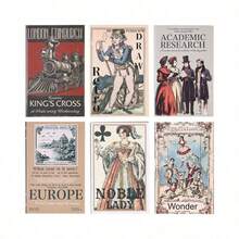 6pcs-Piece Set Vintage European-Style Non-Adhesive Scrapbook Paper | Cross-Border Retro Kraft Paper Journal Sticker Book - Multicolor - View 14