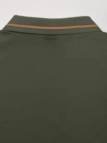 Manfinity Homme Men's Classic Casual Horse Pattern Quarter Button Short Sleeve Polo Shirt - Army Green - View 6