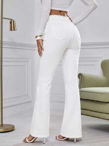 Selenza Quần jeans ống loe màu trơn, rách gấu, phong cách đường phố thường ngày dành cho nữ, thích hợp đi làm. - trắng - Xem 12