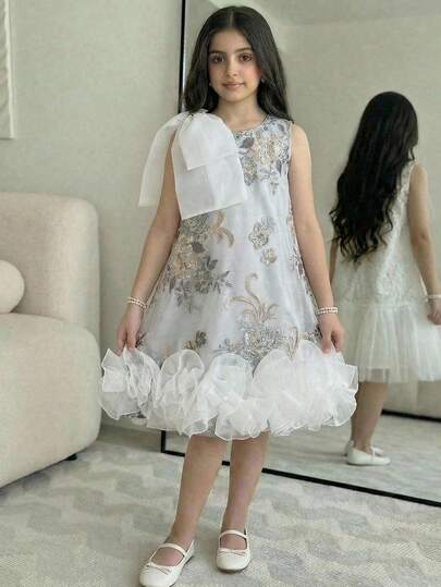 SHEIN Tween Girl Fashionable & Elegant Ruffle Hem Sleeveless Dress