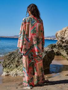 Tropical Print Relaxed Kimono Wo Pieces, Boho Collection - Multicolor - View 2