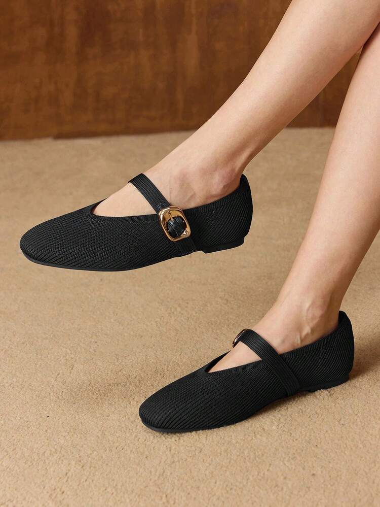 WOMEN SQUARE TOE BUCKLE STRAP FLATS VALENTINE'S DAY