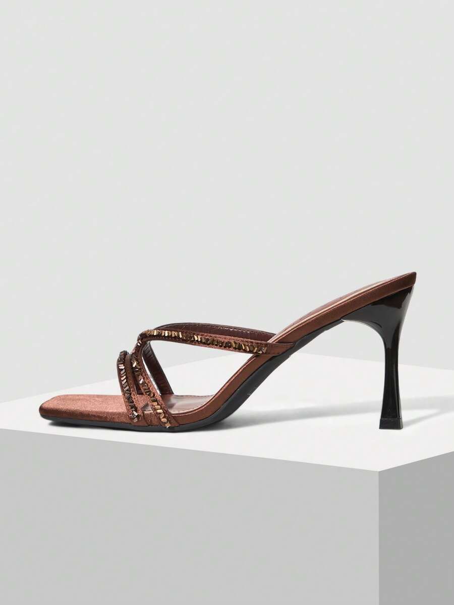 MOTF DÉP SANDAL CAO GÓT MŨI VUÔNG ĐƠN GIẢN DÀNH CHO NỮ - màu nâu - Xem 2