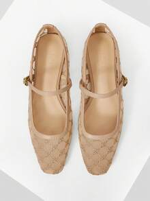 MOTF 女士网面方头平底鞋 - 杏色 - 查看 2