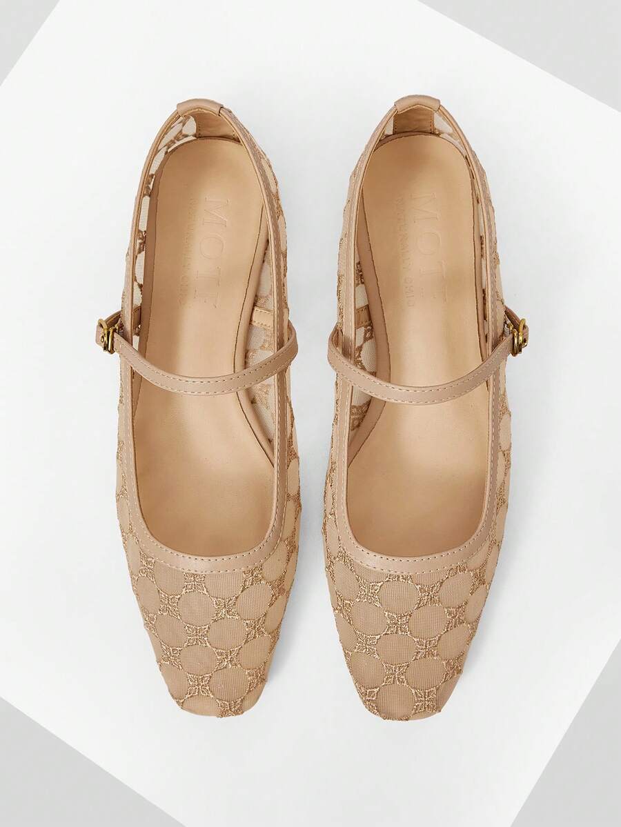 MOTF 女士网面方头平底鞋 - 杏色 - 查看 2