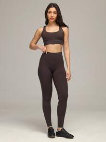 Sigmas Women's No Front Seam Legging Full Length Workout Lounge Pant Buttery Soft - Coffee Brown - View 3