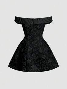 Glamine 女士春夏露肩复古宫廷风提花连衣裙，夏季连衣裙，伴娘礼服，适合音乐会、优雅场合、度假、浪漫约会、毕业典礼等。 - 黑色 - 查看 5