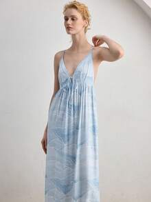 Ocili Women's V-Neck Knotted Ruched Casual Comfortable Daily Sleepwear Camisole Dress - Multicolor - View 4