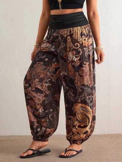 Freevana 大码女式印花休闲百搭日常灯笼裤