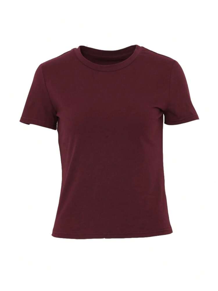 Solid Color Round Neck Fitted Short Sleeve Women's T-Shirt Summer