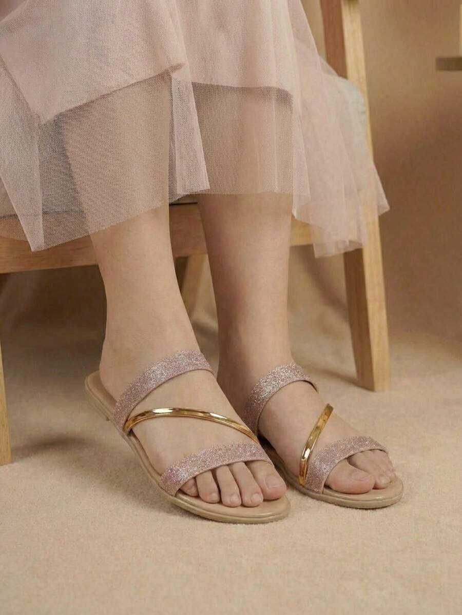 Sandalia plana en dorado, dorado rosado y plateado - Oro rosa - Ver 1