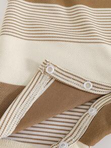 Cozy Pixies Baby Boy Cartoon Bear Striped Round Neck Short Sleeve Romper Shorts, Versatile & Comfortable - Khaki - View 4